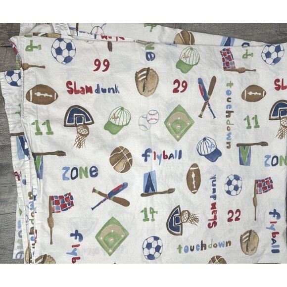 Pottery Barn Kids Sports Twin Flat Sheet Football Soccer Basketball Cotton 2013 - Picture 2 of 5